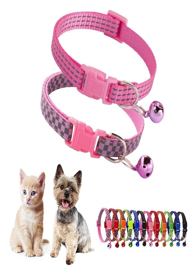 TELEYI XSmall Dog Collar with Bell,(2-Pack) Pink Reflective Cat Collar with Bells Girl Cute Fancy Puppy Collar with Bells for XXS XS Tiny Little Kitten Pet Female Dogs,Neck 7-12 Inch - Image 1